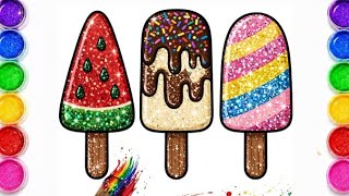 반짝이는 무지개 아이스크림 색칠하기 🌈🍦 아이들을 위한 만족스러운 반짝이 아트 그리기, 색칠하기 및 페인팅