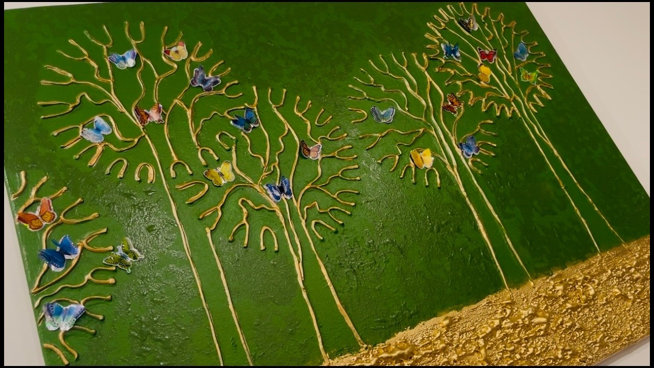 Очень большой холст, фактурная живопись. Сочетание зеленого и золотого цветов. #фактурнаяживопись...