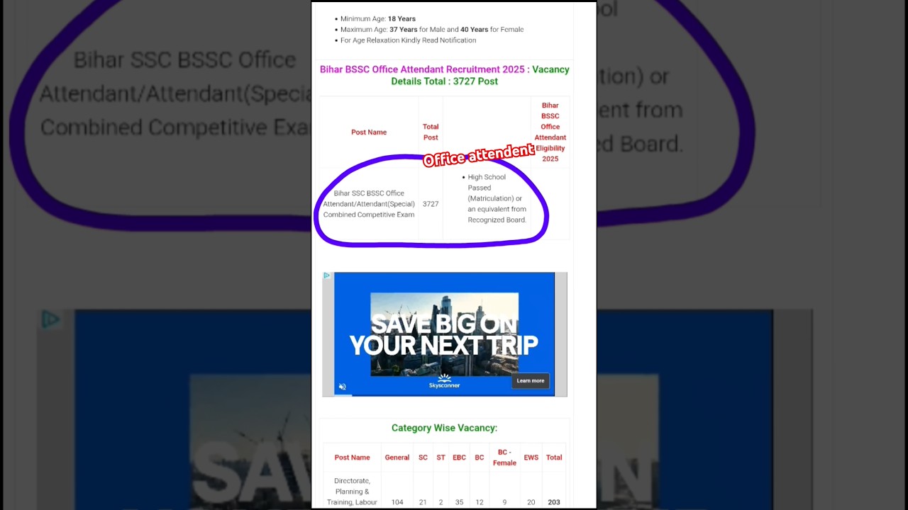 Bihar SSC Office Attendant Recruitment 2025 | BSSC Office attendent job 2025 