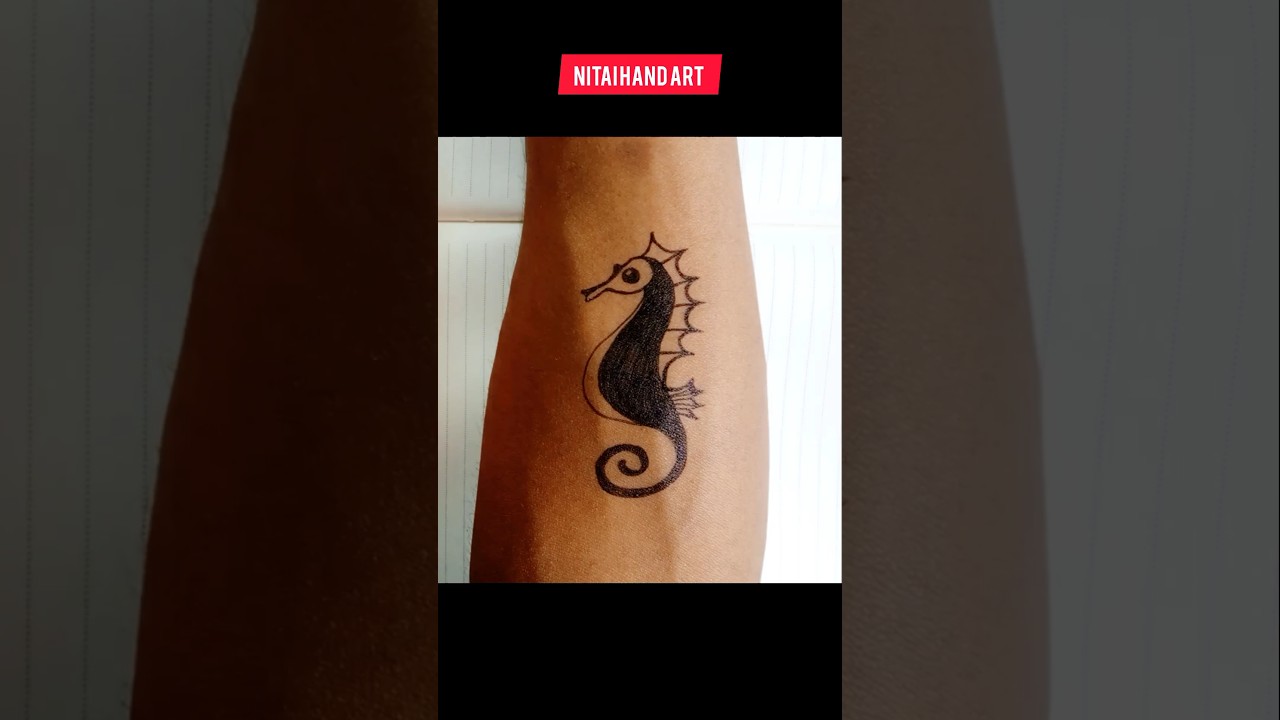 A tall woman made of water with turquoise hair riding a seahorse tattoo idea  | TattoosAI