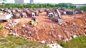 OMG!! Many Dump Trucks Was Congest Waiting to Unload Huge Stones While Some Heavy Dozers Broken copy