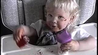Camylle In High Chair Having Finished Spaghetti And Eating Jello 1997