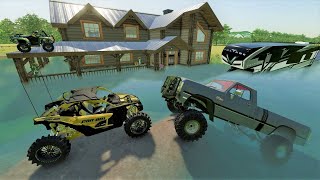 Our house and camper are flooded and destroyed | Farming Simulator 22 camping and mudding