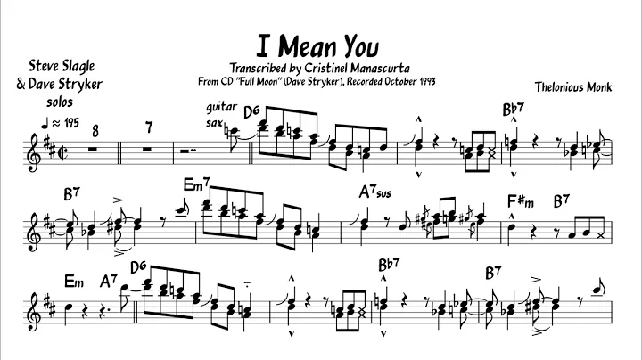 Steve Slagle, Dave Stryker - I Mean You (transcrip...
