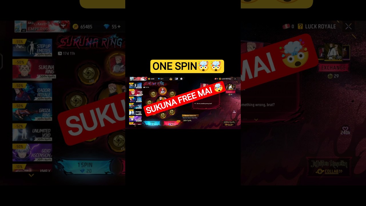FREE FIRE SUKUNA BUNDLE ONE SPIN🤯 