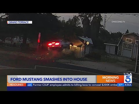 Out-of-control car goes airborne before smashing into home