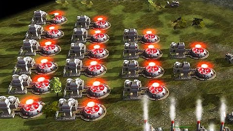 USA Laser with Most Advanced Particle Cannon - 1 vs 7 Brutal Army C&C Generals Zero Hour - Gameplay