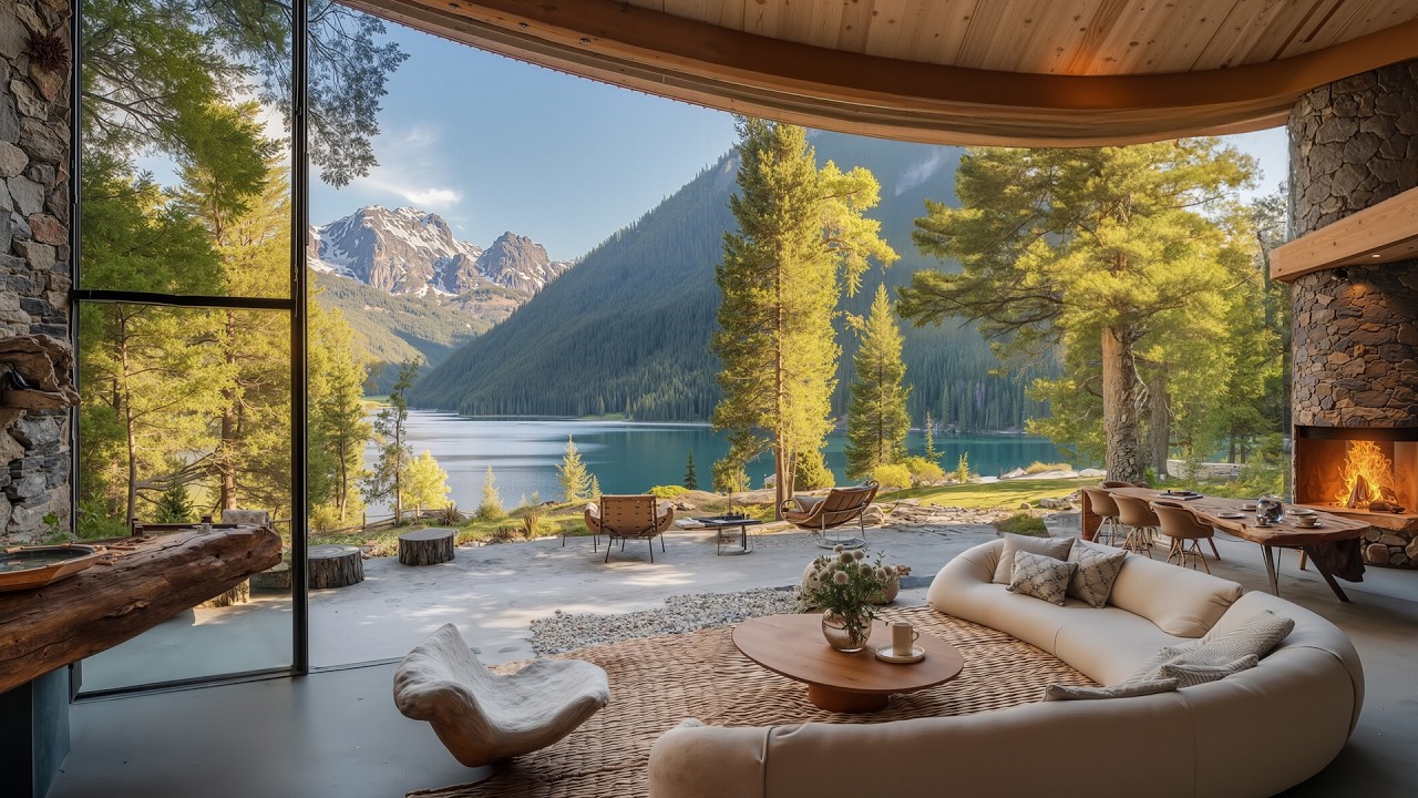 Cozy Morning Jazz Cabin for Positive Energy | Gentle Lakeside Jazz Background Music for Work