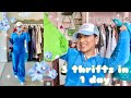 spring/summer thrift vlog + haul 🥶 (3 thrifts in 1 day!!!) 💙💙 *y2k vibes*