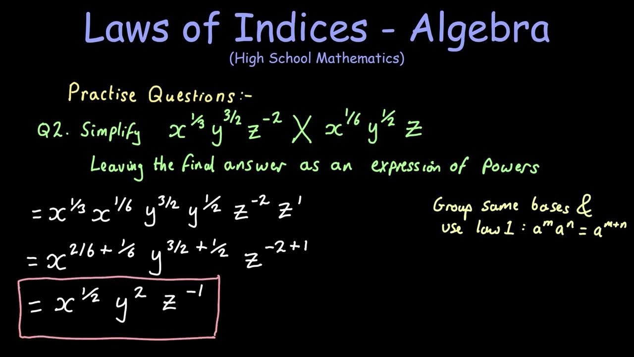 Simplifying Algebraic Expressions Laws of Indices YouTube
