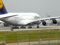 lufthansa a380 takeoff in miami.