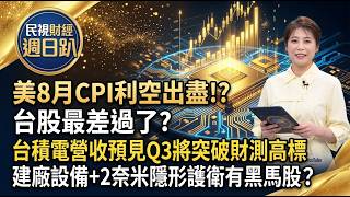 【財經宜&民視財經週日趴】美8月CPI利空出盡!?台股最差過了?台積電營收預見Q3將突破財測高標!建廠設備+2奈米隱形護衛有黑馬股?美股是國王的新衣?聰明主婦如何從亂買股票到財富自由?