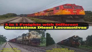 3 Generations of Diesel Locomotives in 1 || EMD + ALCo + GE || Diesel Freight Trains Thru Ballia.