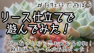 【多肉植物・白牡丹でリース作り】＃白牡丹で遊ぼう　麻紐で編んだリースは多肉と相性抜群！可愛くリース仕立て