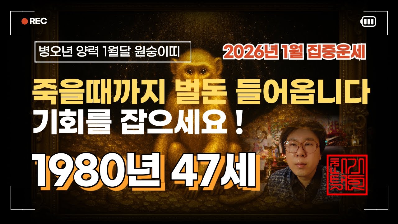 1980년 경신생 47살 원숭이띠!!2026년 병오년  죽을떄까지 벌돈 들어옵니다 기회를 잡으세요!!