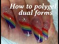 Polygel nails with dual forms and rainbow