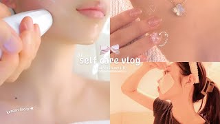 self care vlog | korean facial, nails, skincare routine, shopping, & more