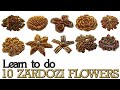 Hand Embroidery Zardosi Flower Work | Learn 10 Zardozi/Dabka/Frenchwire Flowers Using Normal Needle