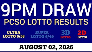 Lotto Result Today 9pm Draw August 2, 2026 Swertres Ez2 PCSO Live Result
