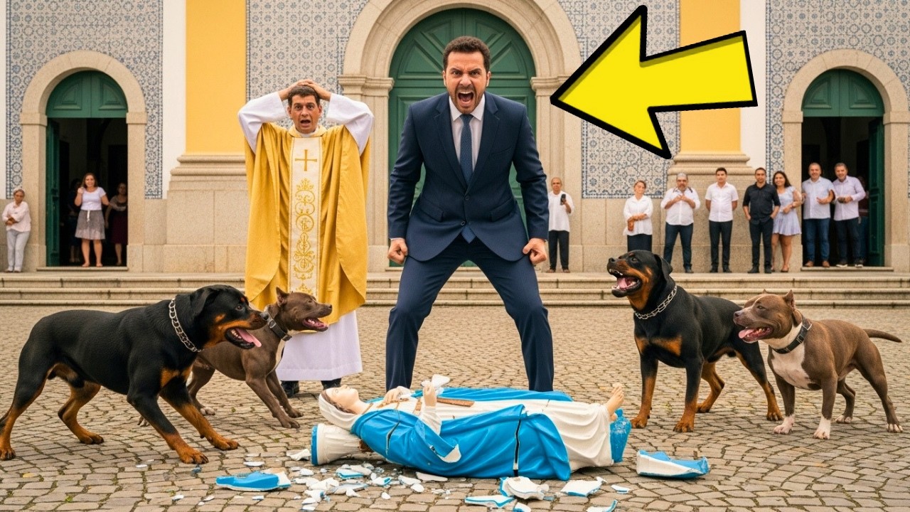 EVANGÉLICO JOGOU A ESTÁTUA DA VIRGEM MARIA AOS CÃES… E OS ANIMAIS O ATACARAM PARA PROTEGER A FÉ…