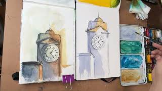 Watercolor Journal Day 89 (Clock Tower ink and watercolor)