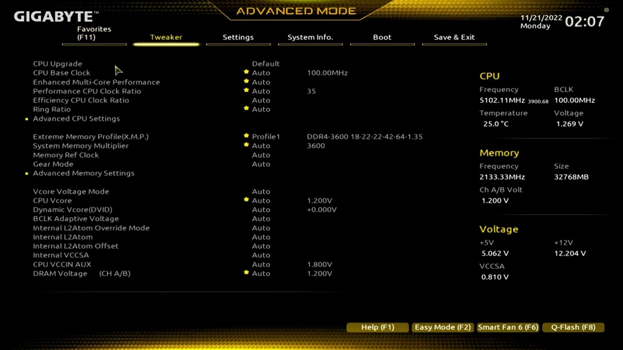 Bios Overview Gigabyte UD Z690 LGA 1700 with I5 13600kf installed