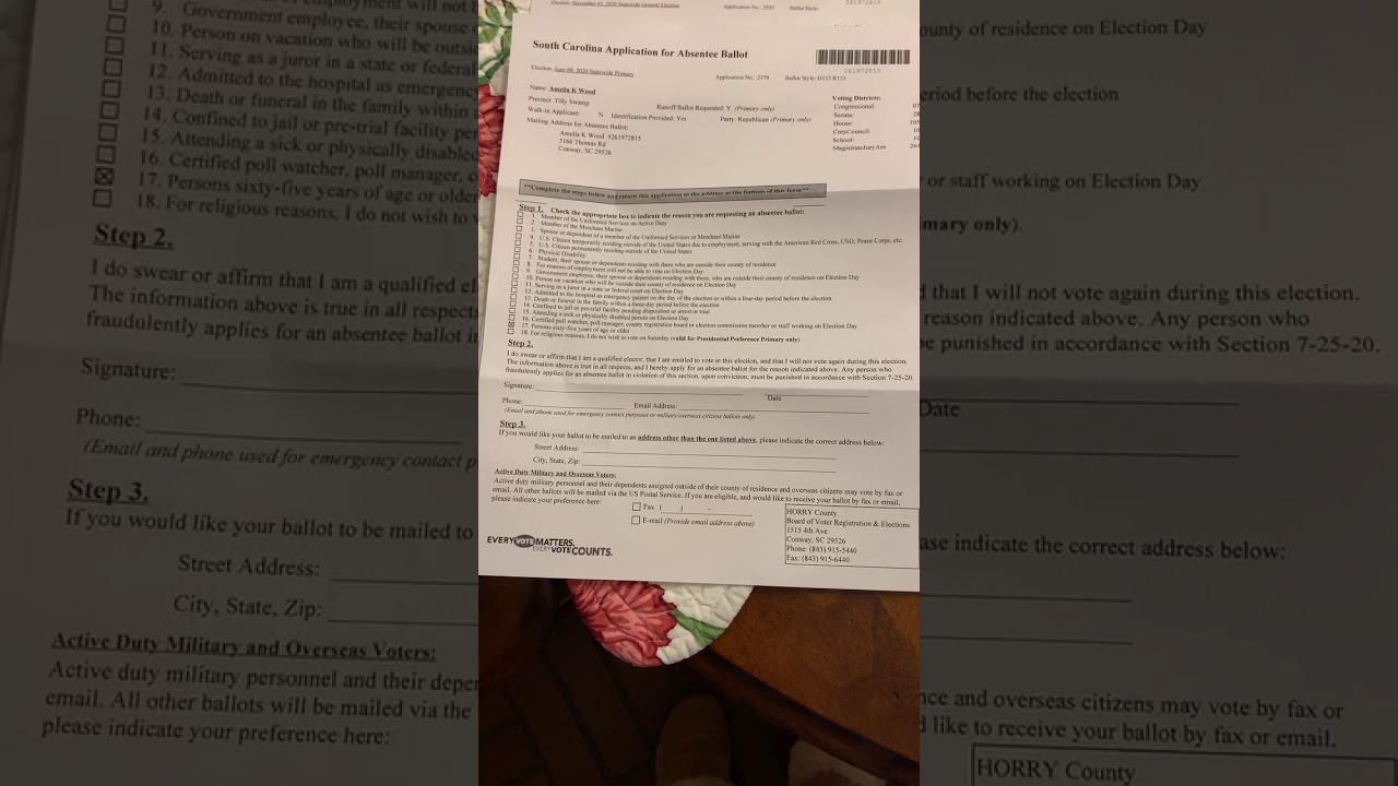 Horry County Absentee ballot application YouTube
