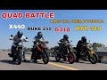 Tvs rtr 310 vs bmw g310 vs ktm duke 250 gen 3 vs harley davidson x440  quad battle race 