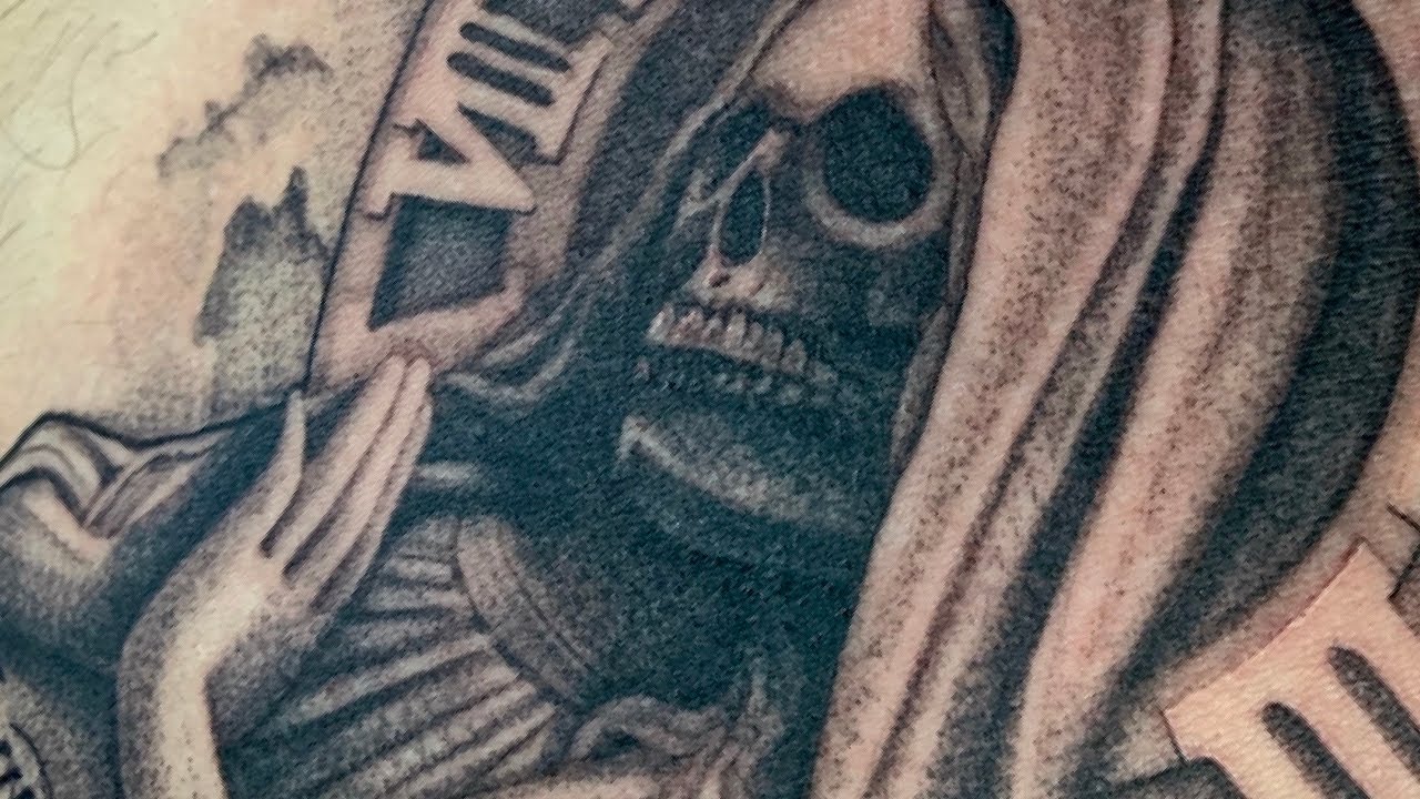 Tattoo Timelapse Santa Muerte, Puntillismo de arrastre 3RL