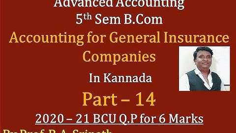 Accounts for General Insurance Companies PART 14 B.Com BCU 2020-21 Question Paper 6 Marks (Srinath)