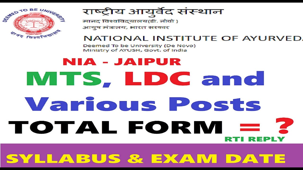 NIA JAIPUR, LDC MTS LIBRARIAN TOTAL FORM EXAM DATE, NATIONAL INSTITUTE