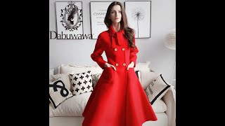 Dabuwawa Vintage Double Breasted Long Wool Coat Women Elegant Long Sleeve Solid A Line Overcoats