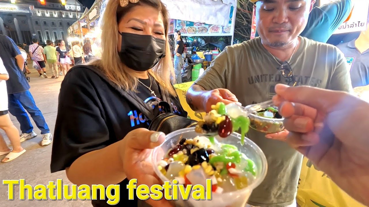 Keep on eating delicious food with Lao American friends at Thatluang festival 2024