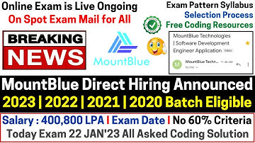 MountBlue OFF Campus Hiring 2023-2020 Batch Exam Date Salary 4LPA Process Pattern Coding Preparation