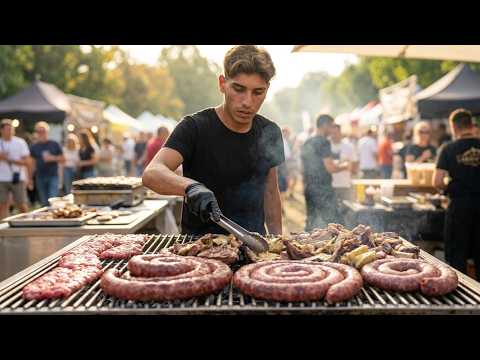 Big Meat, Beef and Sausage Grill from Argentina. Street Food seen in Italy