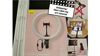 Unboxing Baseus Live Steam Holder - Floor Stand 12 Inch Led Soft Light Ring How I Film Art Tutorial