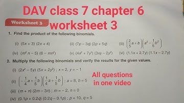 DAV class 7 chapter 6 worksheet 3 ।Class 7 maths chapter 6 worksheet 3 dav public school