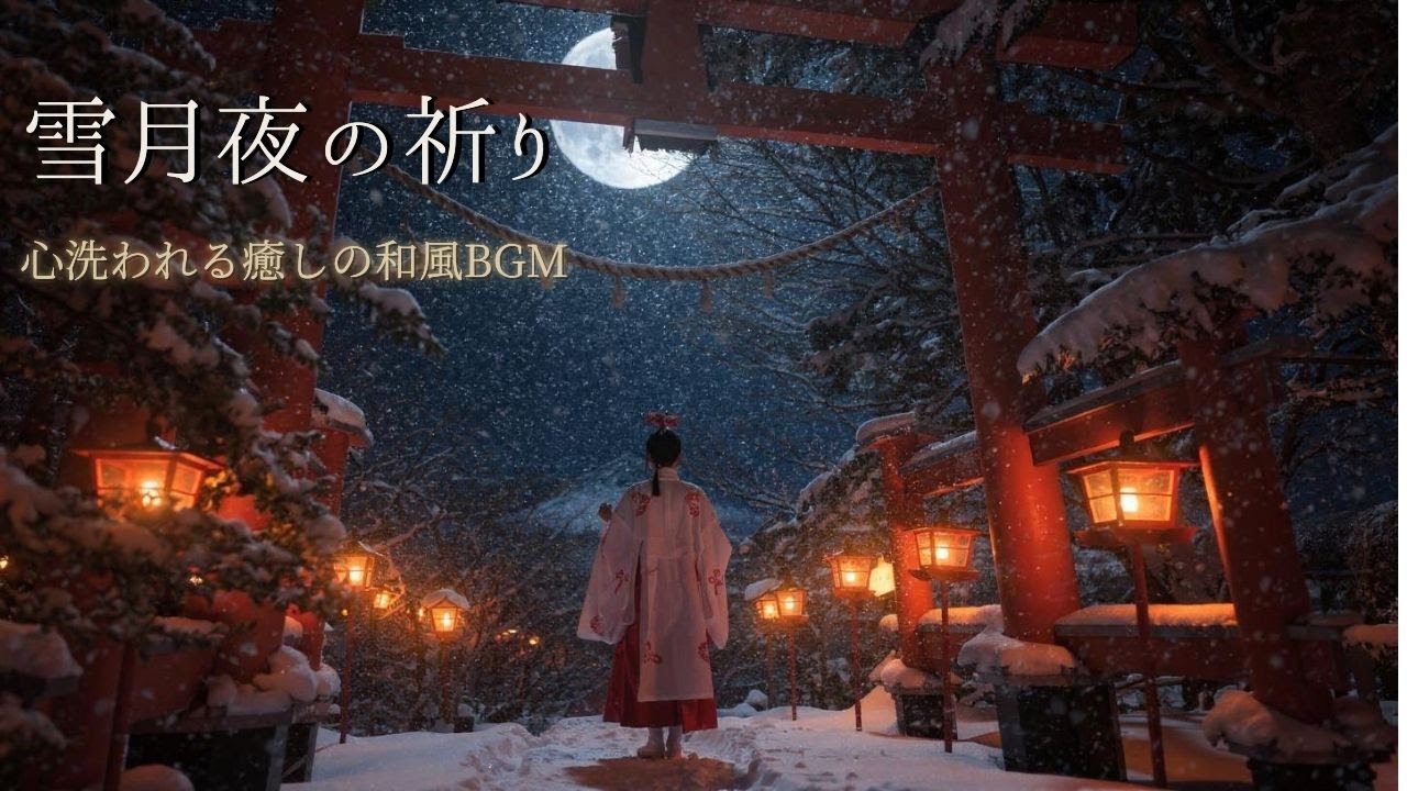 【雪月夜の祈り】心洗われる冬の神社と巫女。癒しの和風BGM【作業用・睡眠用】Winter Shrine & Miko