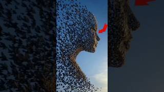 Human Face in the Sky? 😳 Birds Form Impossible Shape! #shorts #viral #caughtoncamera