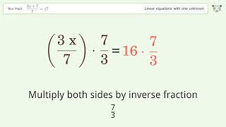 Solve (3x+7)/7=17: Linear Equation Video Solution | Tiger Algebra