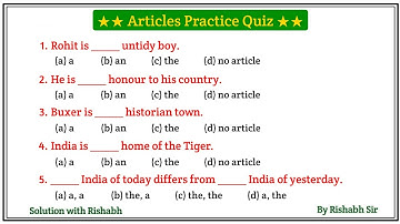 Articles A An The questions | Articles A An The in English Grammar | Articles Practice Set Exercise