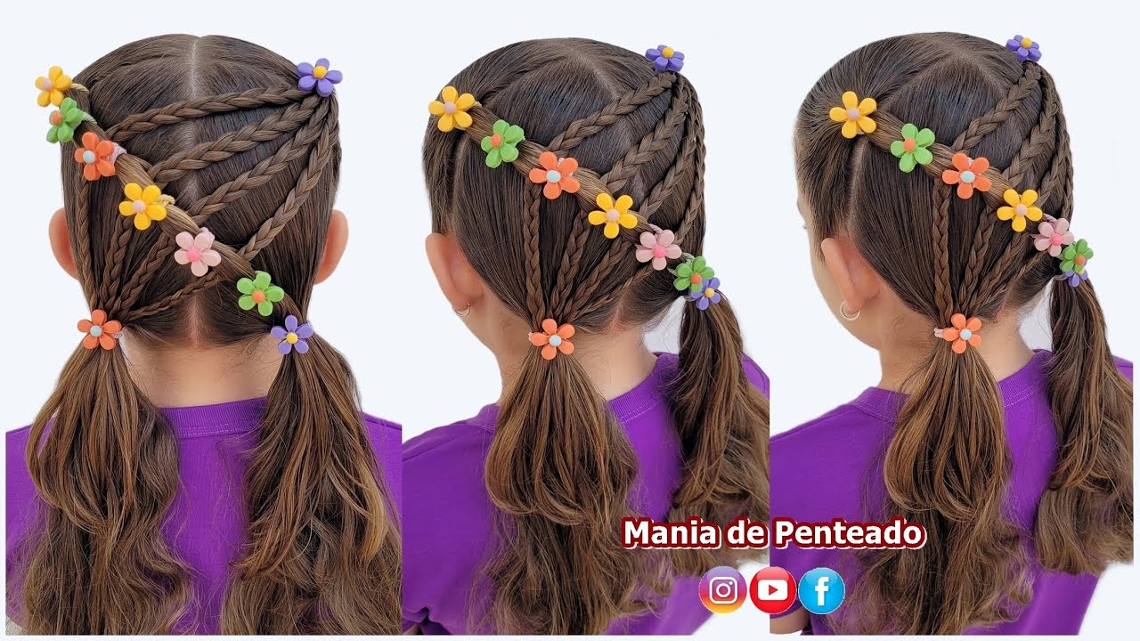 Penteado Infantil com Tranças e Elásticos, Hairstyle with Braids and  Elastics for Little Girls 🥰💕, Penteado Infantil com Tranças e Elásticos.  Hairstyle with Braids and Elastics for Little Girls 🥰💕