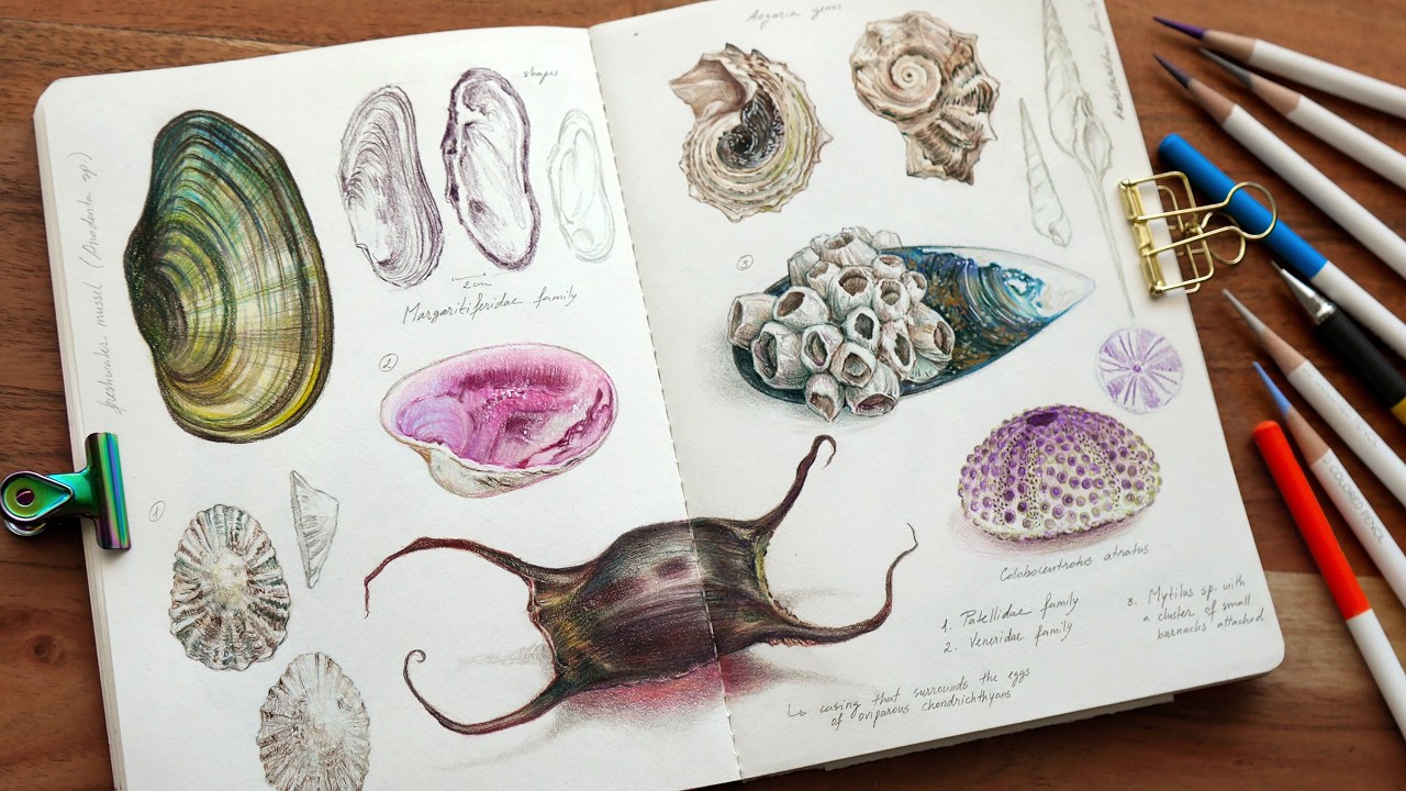 Drawing Underwater Life in my Art Journal🐚 / 120 Meeden colored pencils