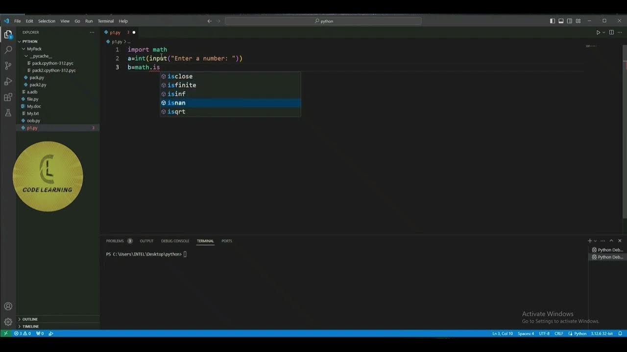 Python | importing math package 'isqrt() - user input' | CodeLearning ...