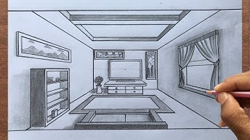 How to Draw a Room using 1-Point Perspective: Step-by-step narrated