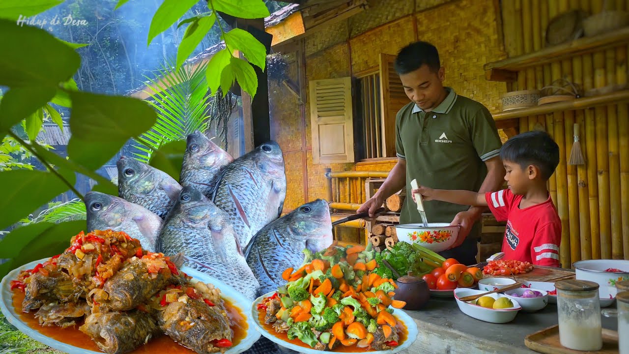 Ловля тилапии в пруду, приготовление кисло-сладкой острой рыбы | Жизнь в деревне
