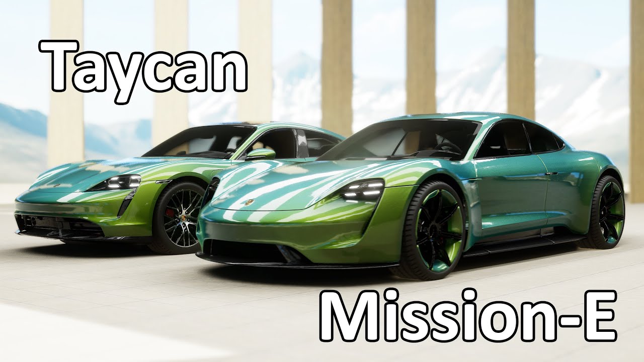 2020 Porsche Taycan next to the 2015 Concept Mission E. Link to ...