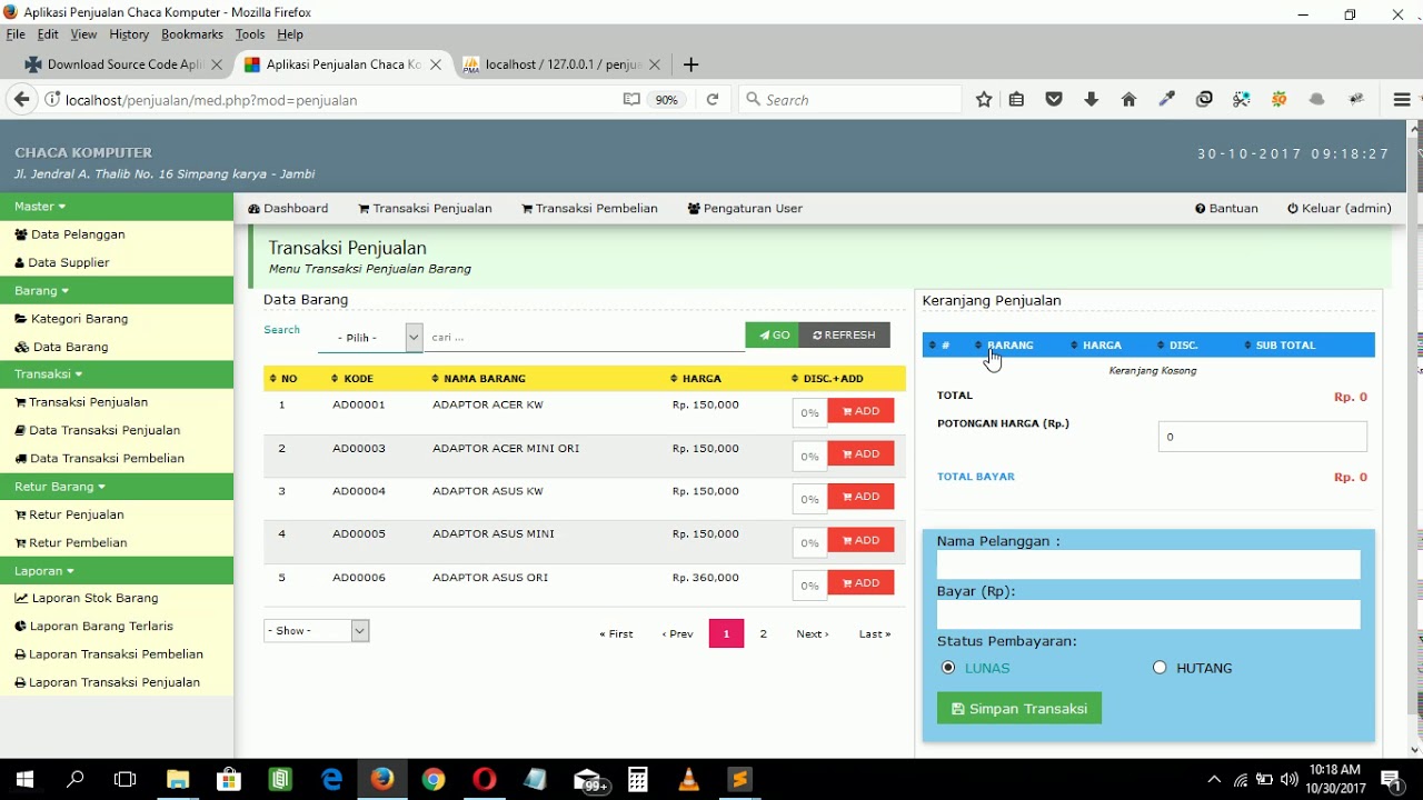 Source code aplikasi penjualan barang kasir