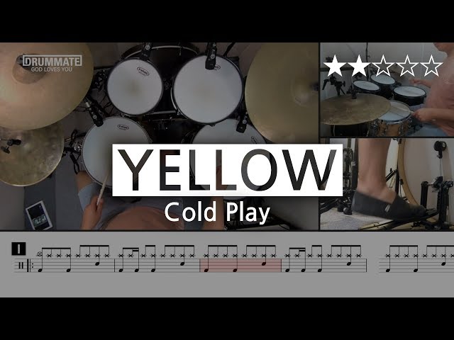 [Lv.04] Yellow - Cold Play  (★★☆☆☆) | Drum Cover, Score, Sheet Music, Lessons, Tutorial | DRUMMATE class=