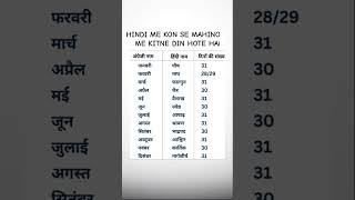 HINDI ME HAHINO KE NME OUR DIN😎HINDI MONTH NAME &amp;DAYS👈 GE😎#gk #shorts #education #facts#viral